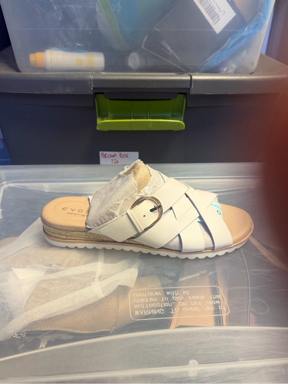 Evolve by easy spirit Women’s Cross Strap Slide Sandals White Leather Size 8.5 M